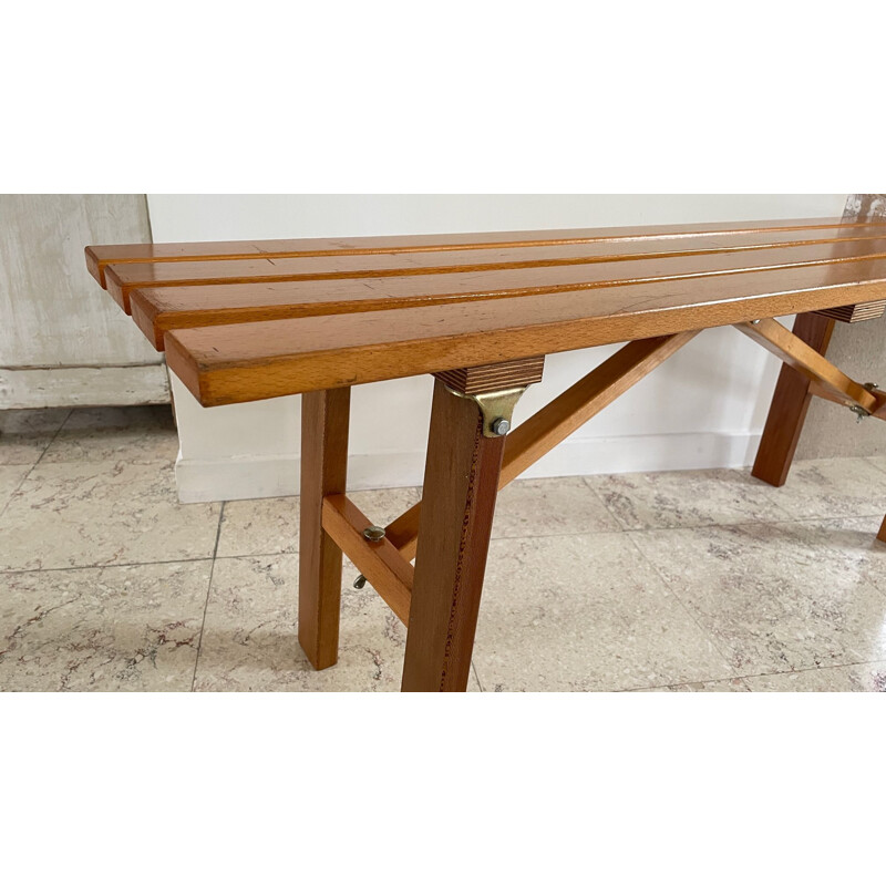 Banc pliant vintage en bois verni