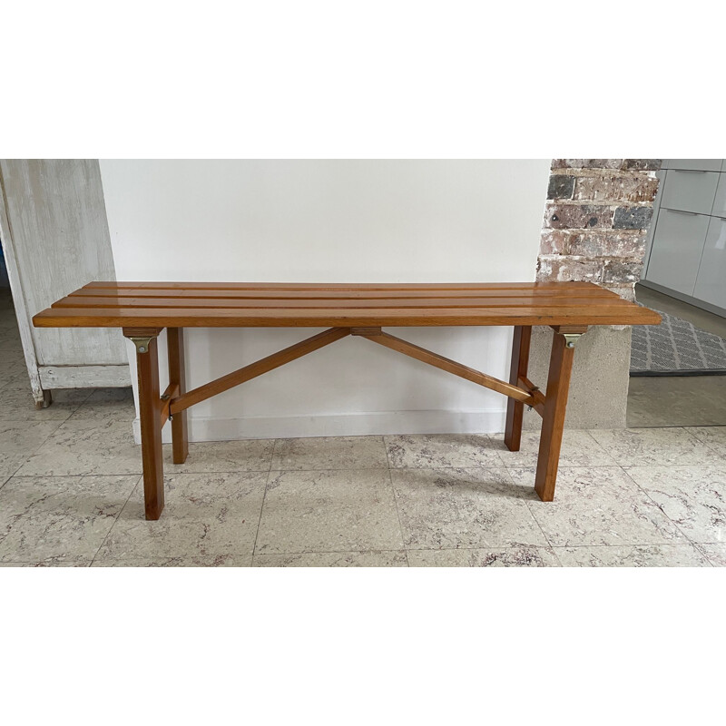 Vintage folding bench in varnished wood