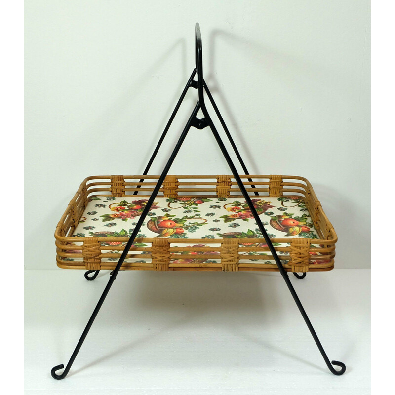 Small serving with removable tray in rattan - 1950s