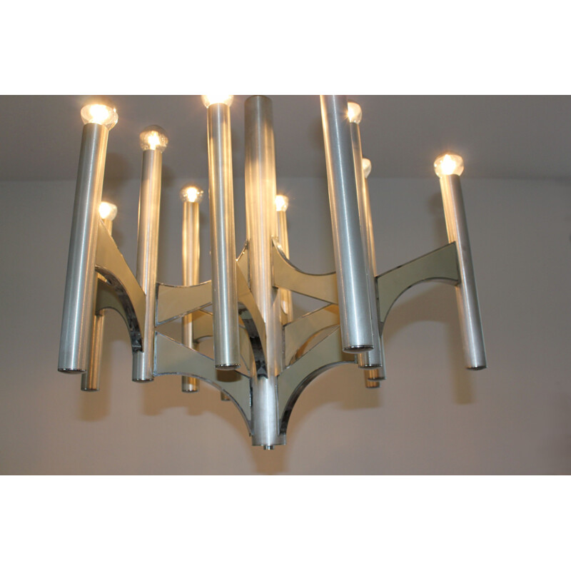 Vintage tubular pendant lamp by Gaetano Sciolari, 1970