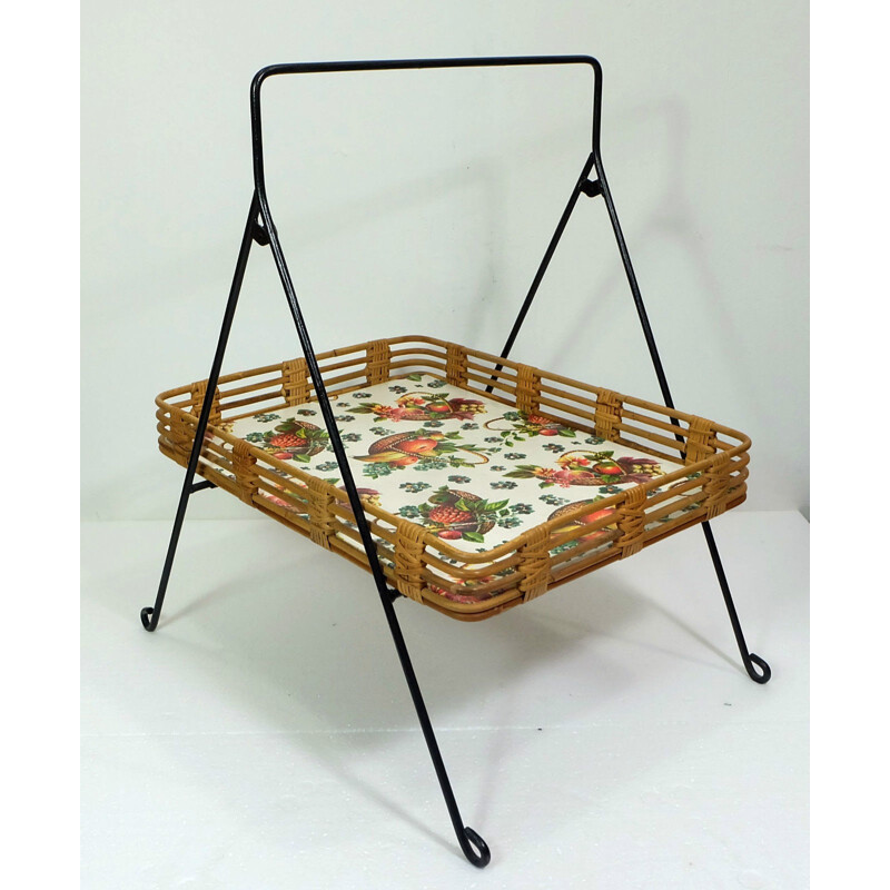 Small serving with removable tray in rattan - 1950s