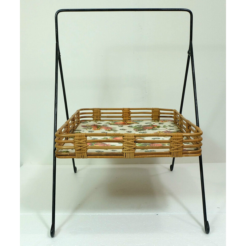 Small serving with removable tray in rattan - 1950s