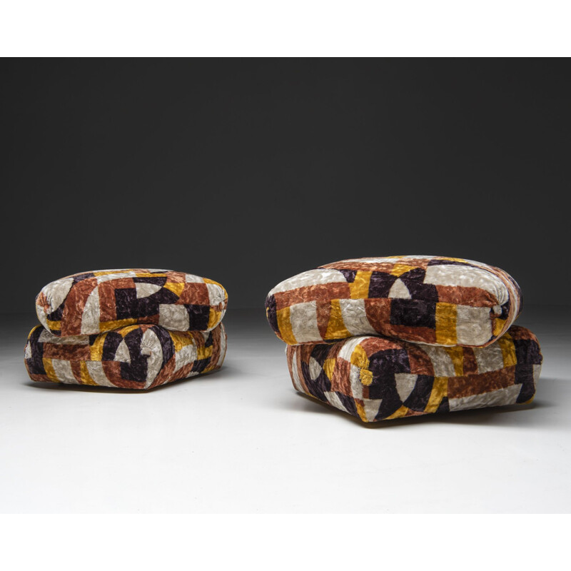 Pair of vintage poufs by Jacques Charpentier for Jansen, France 1970