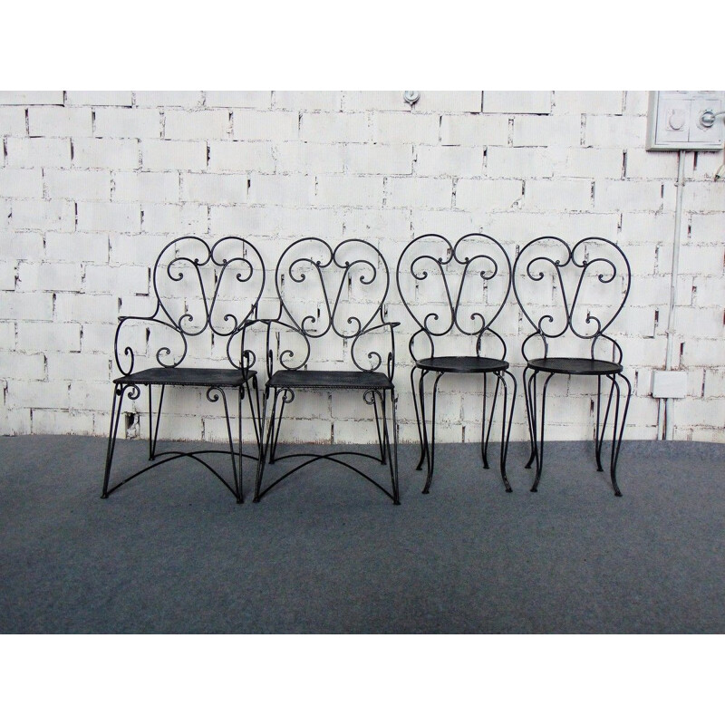 Vintage iron and glass garden set