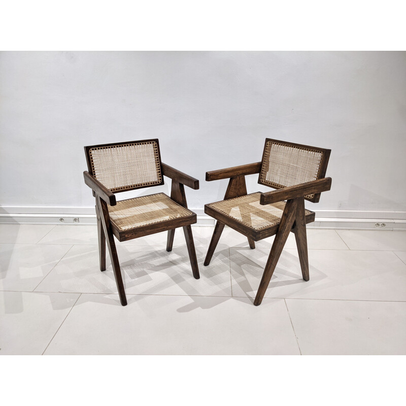 Paar vintage "Office" stoelen van Pierre Jeanneret, 1955-1956