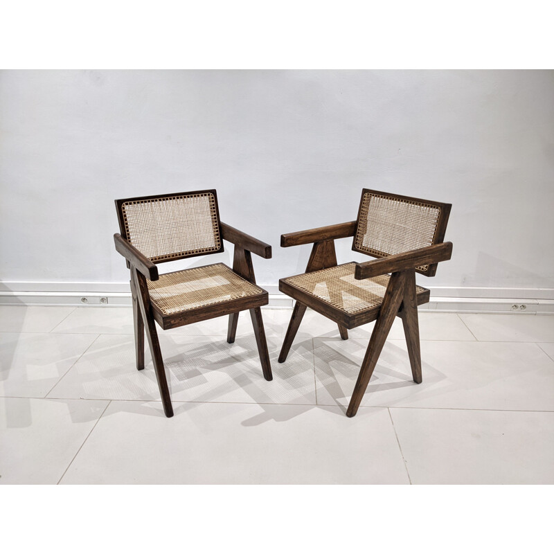 Pair of vintage "Office" chairs by Pierre Jeanneret, 1955-1956