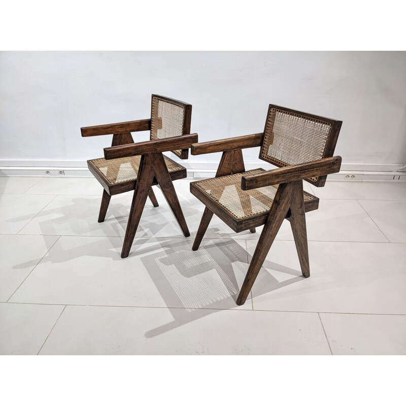 Paar Vintage-Stühle "Office" von Pierre Jeanneret, 1955-1956