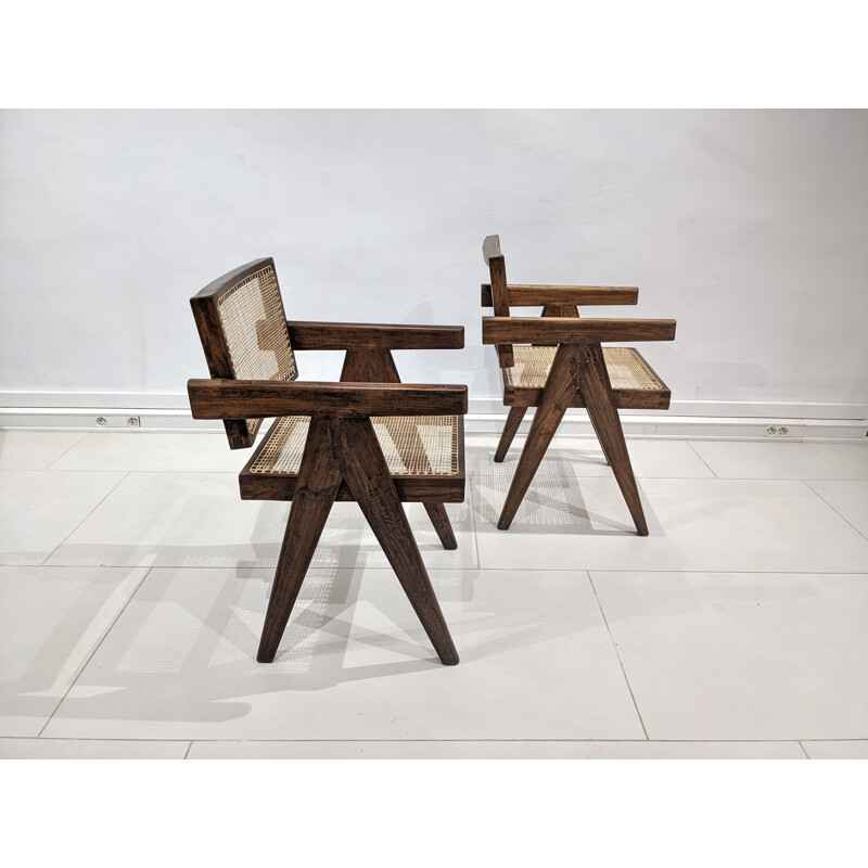 Paar vintage "Office" stoelen van Pierre Jeanneret, 1955-1956