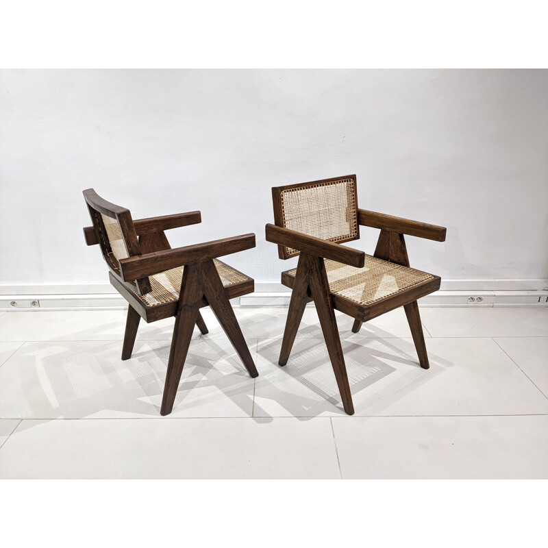 Pareja de sillas "Office" vintage de Pierre Jeanneret, 1955-1956