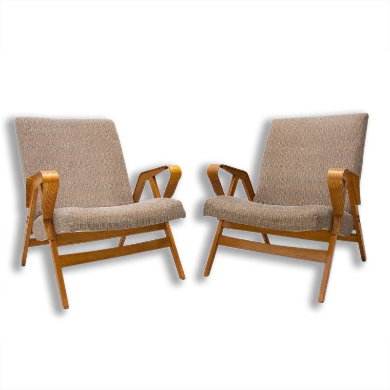 Paar vintage gebogen houten fauteuils van František Jirák voor Tatra nábytok, Tsjechoslowakije 1960