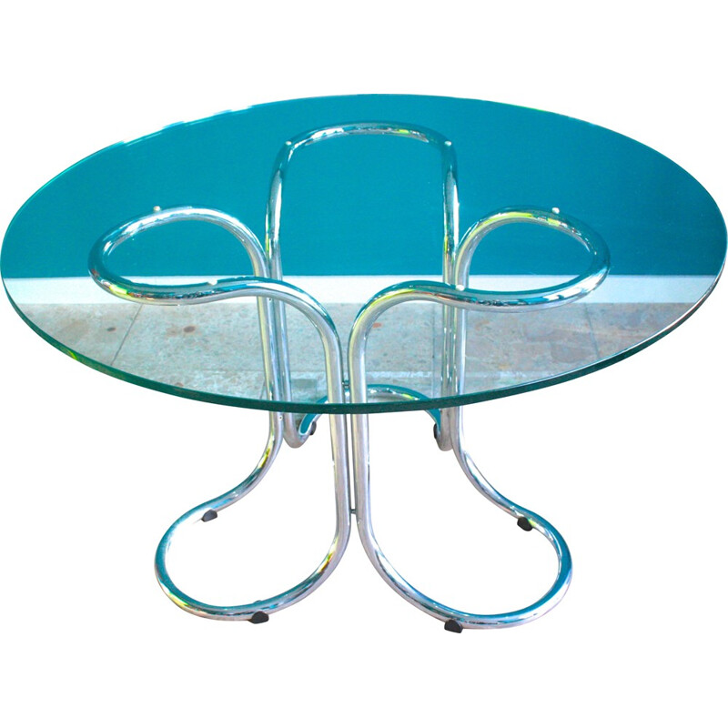 Vintage glass table with metal base - 1970s