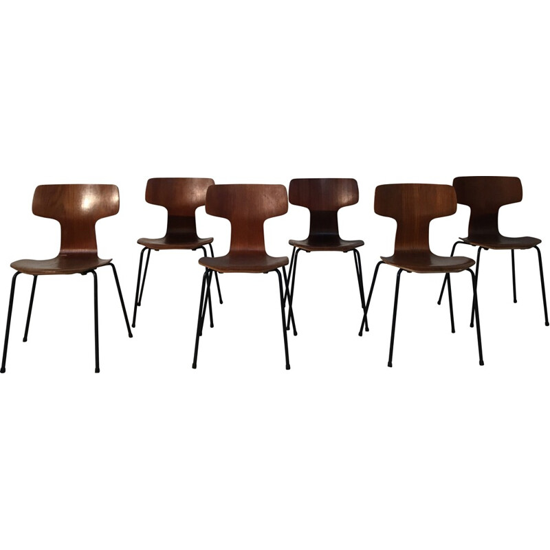 Set of 6 Fritz Hansen "Marteau" chairs in teak, Arne JACOBSEN - 1960s