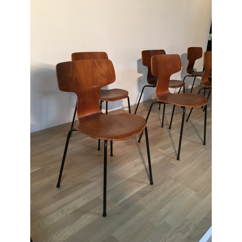 Set of 6 Fritz Hansen "Marteau" chairs in teak, Arne JACOBSEN - 1960s