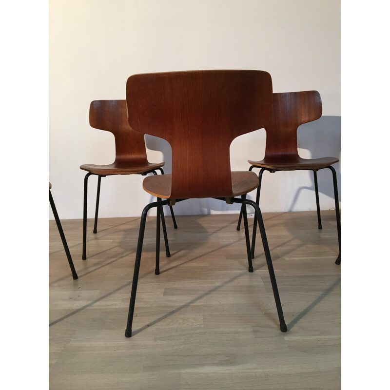 Set of 6 Fritz Hansen "Marteau" chairs in teak, Arne JACOBSEN - 1960s