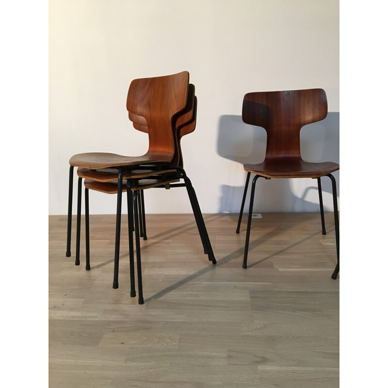 Set of 6 Fritz Hansen "Marteau" chairs in teak, Arne JACOBSEN - 1960s