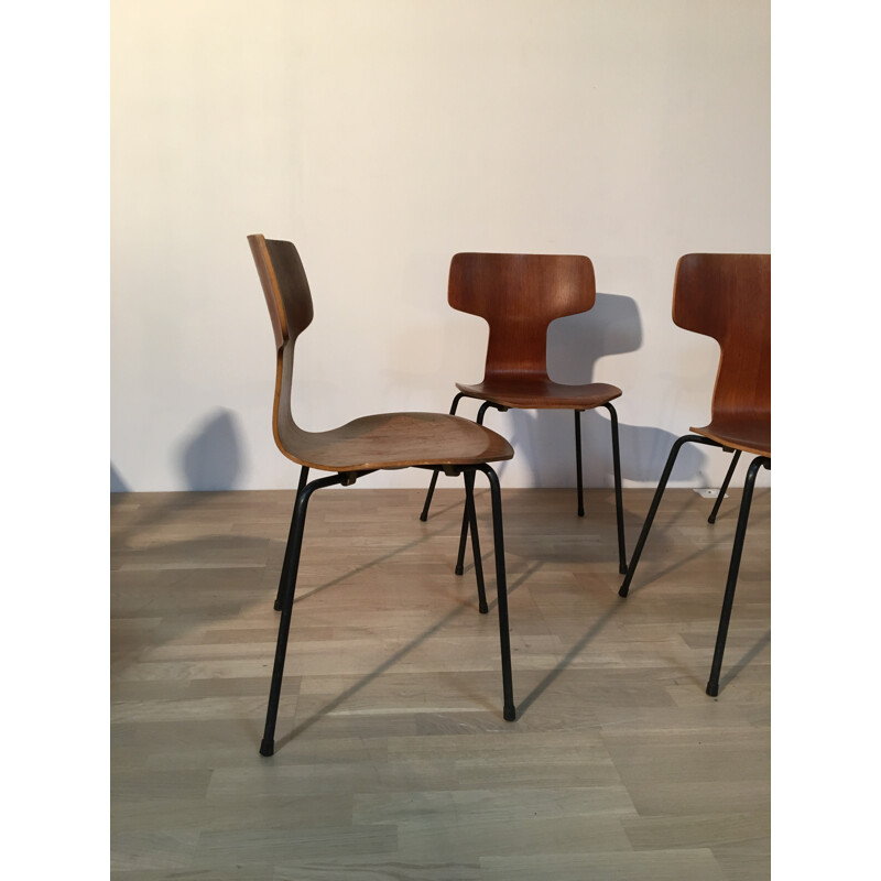 Set of 4 Fritz Hansen "Marteau" chairs in teak, Arne JACOBSEN - 1960s