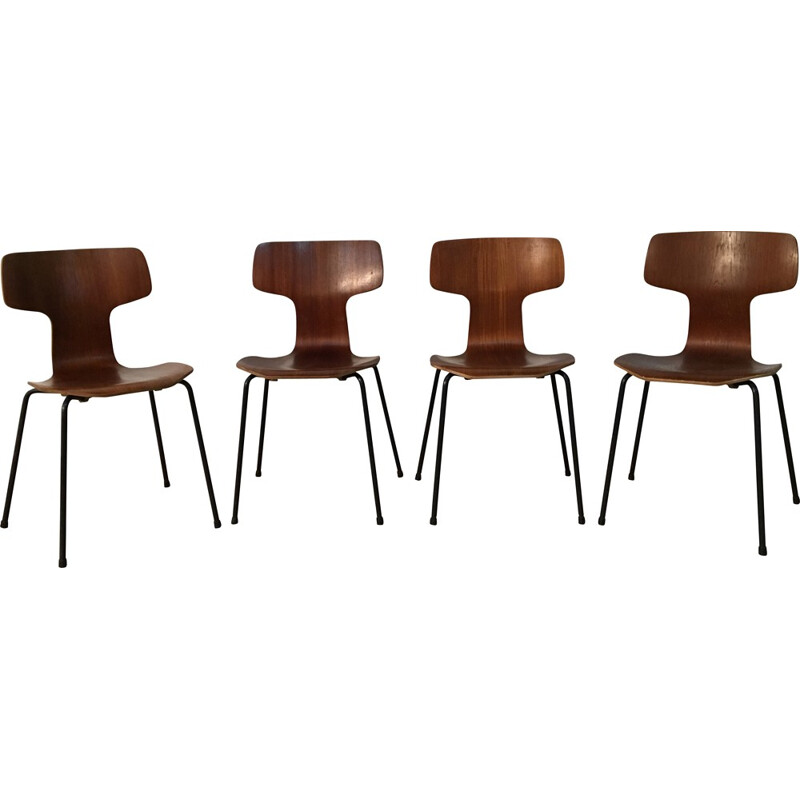 Set of 4 Fritz Hansen "Marteau" chairs in teak, Arne JACOBSEN - 1960s