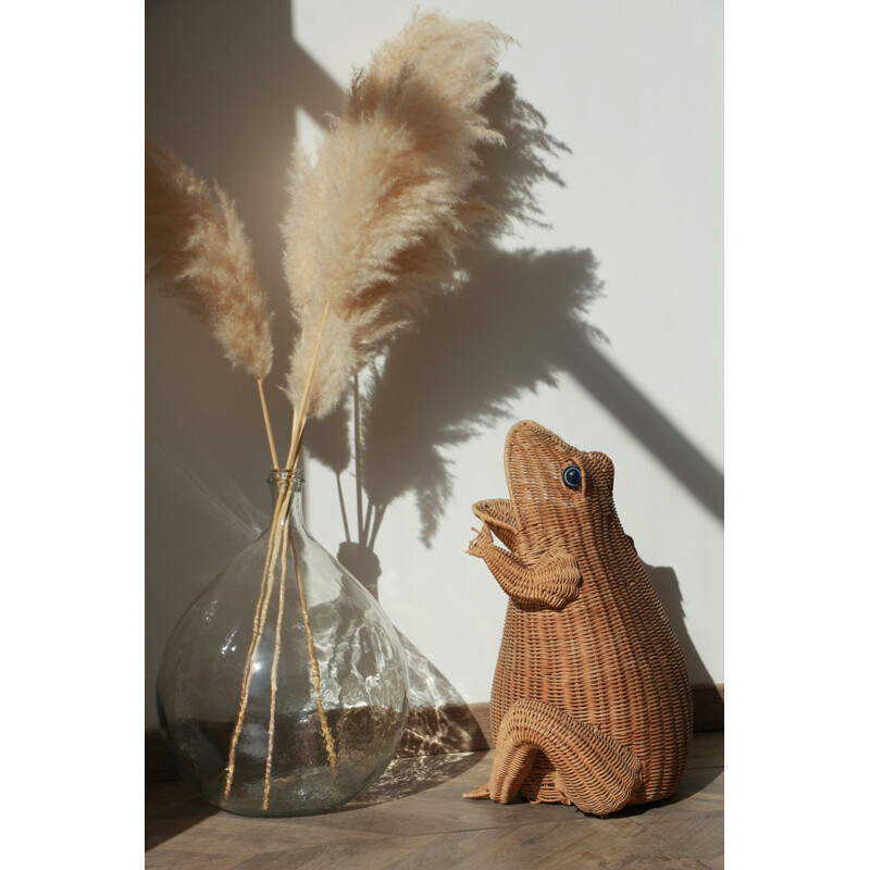 Vintage wicker frog magazine rack by Olivier Cajan