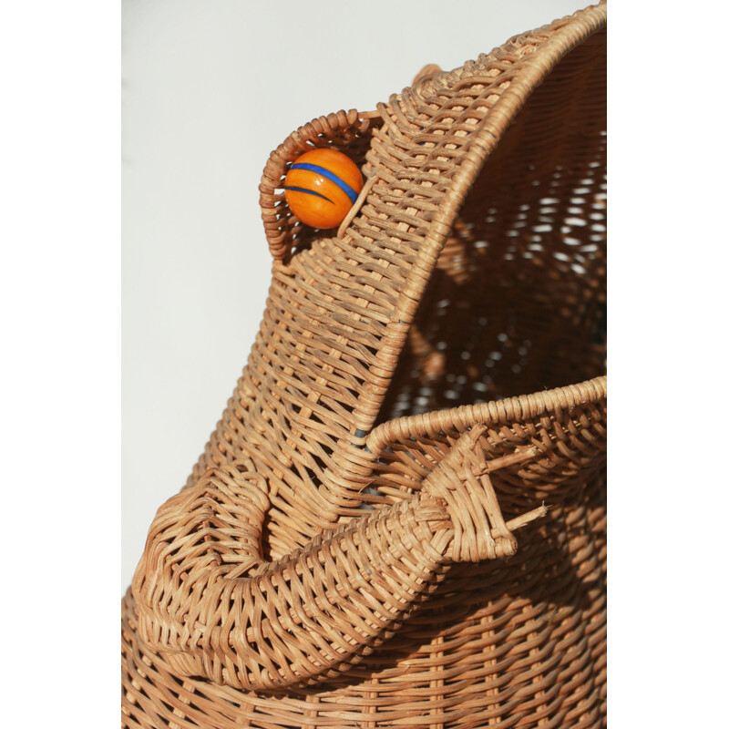 Vintage wicker frog magazine rack by Olivier Cajan