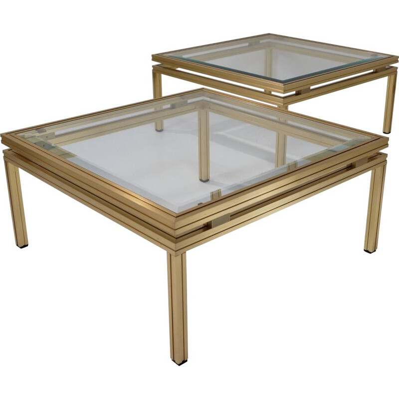 Pair of vintage side tables in gilt metal by Pierre Vandel, 1970s