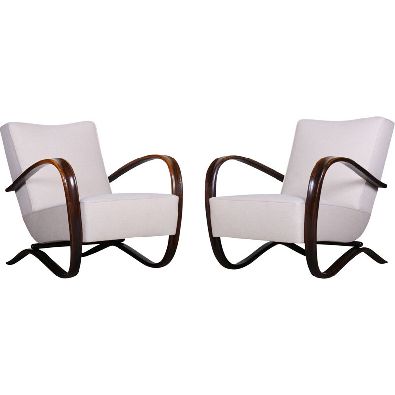 Pair of vintage white armchairs by Halabala for Up Zavody, Czechoslovakia 1930