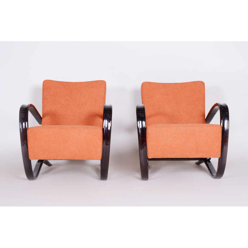 Pair of vintage salmon armchairs h-269 by Halabala for Up Zavody, Czechoslovakia