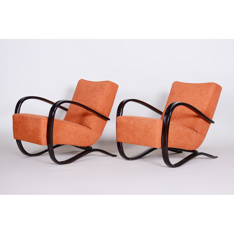 Pair of vintage salmon armchairs h-269 by Halabala for Up Zavody, Czechoslovakia