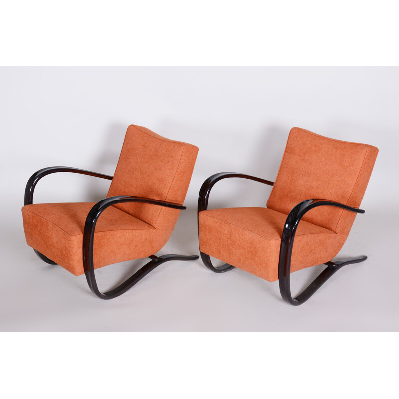 Pair of vintage salmon armchairs h-269 by Halabala for Up Zavody, Czechoslovakia