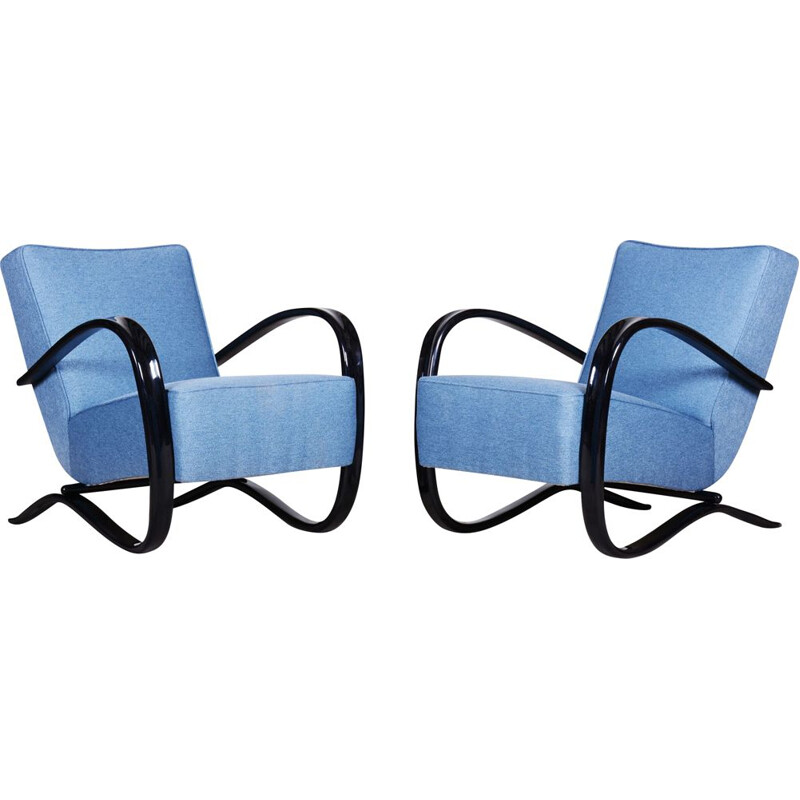 Pair of vintage blue armchairs by Halabala for Up Zavody, Czechoslovakia 1930