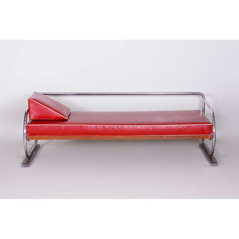Canapé vintage en cuir rouge par Robert Slezak, 1930