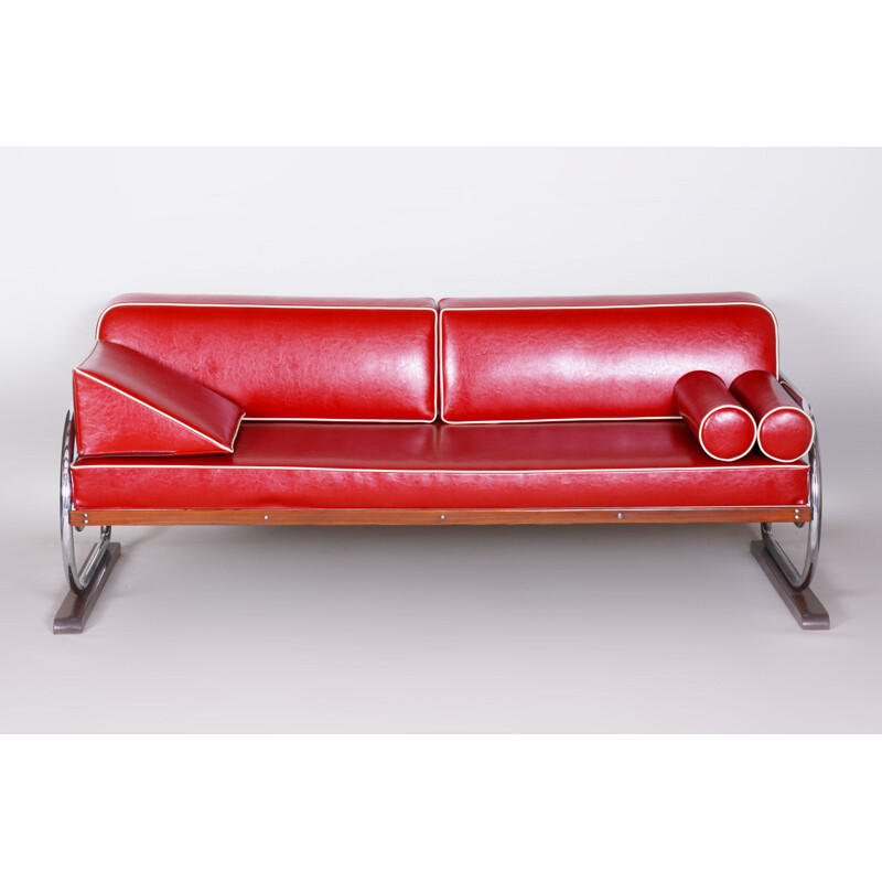 Vintage red leather sofa by Robert Slezak, 1930s