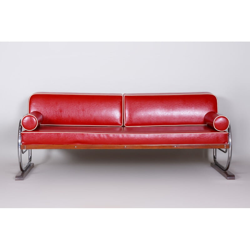 Vintage red leather sofa by Robert Slezak, 1930s