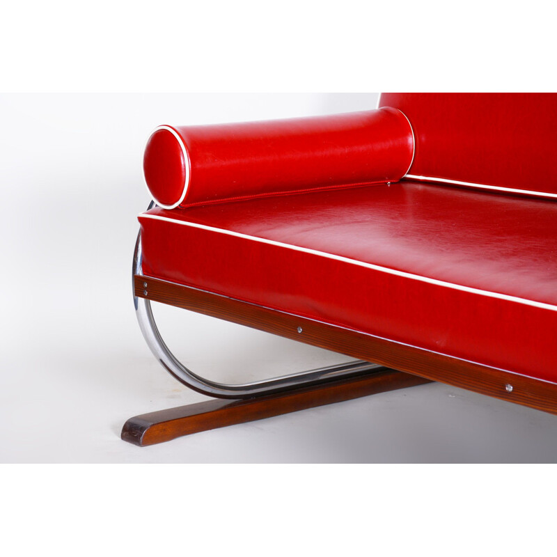 Canapé vintage en cuir rouge par Robert Slezak, 1930