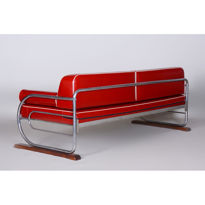 Vintage red leather sofa by Robert Slezak, 1930s