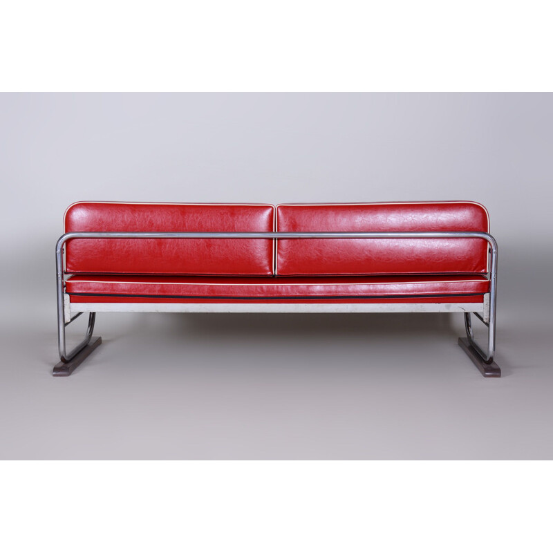 Vintage red leather sofa by Robert Slezak, 1930s