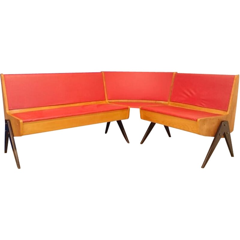 Mid century corner bench with trunk and compass feet - 1950s