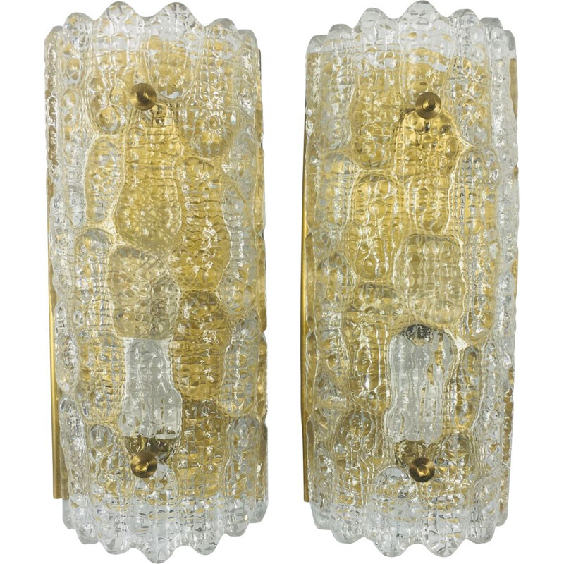 Pair of vintage Scandinavian glass wall lamps by Carl Fagerlund for Orrefors, Sweden 1960s