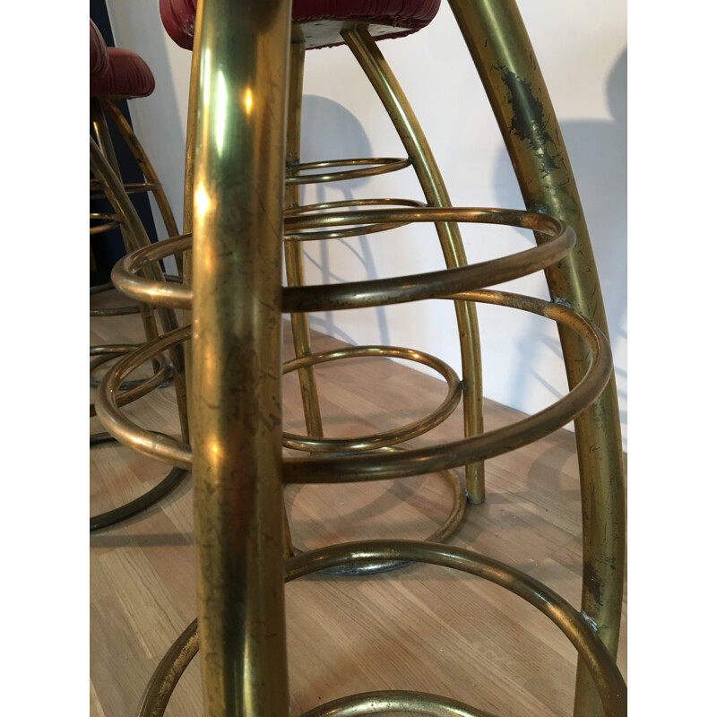 Set of 6 stools in brass and leatherette - 1950s