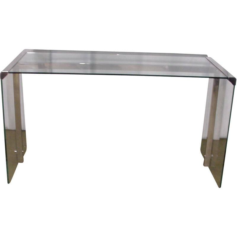 Glass and chrome desk italien design  - 1980s