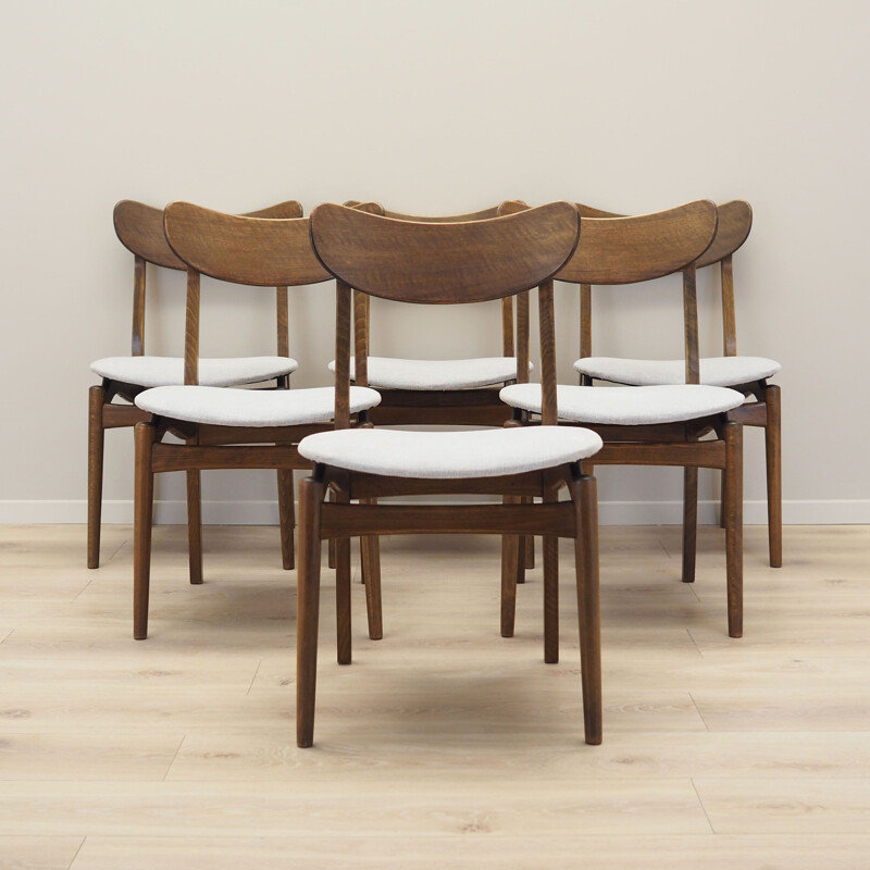 Set of 6 vintage walnut chairs, Denmark 1960s