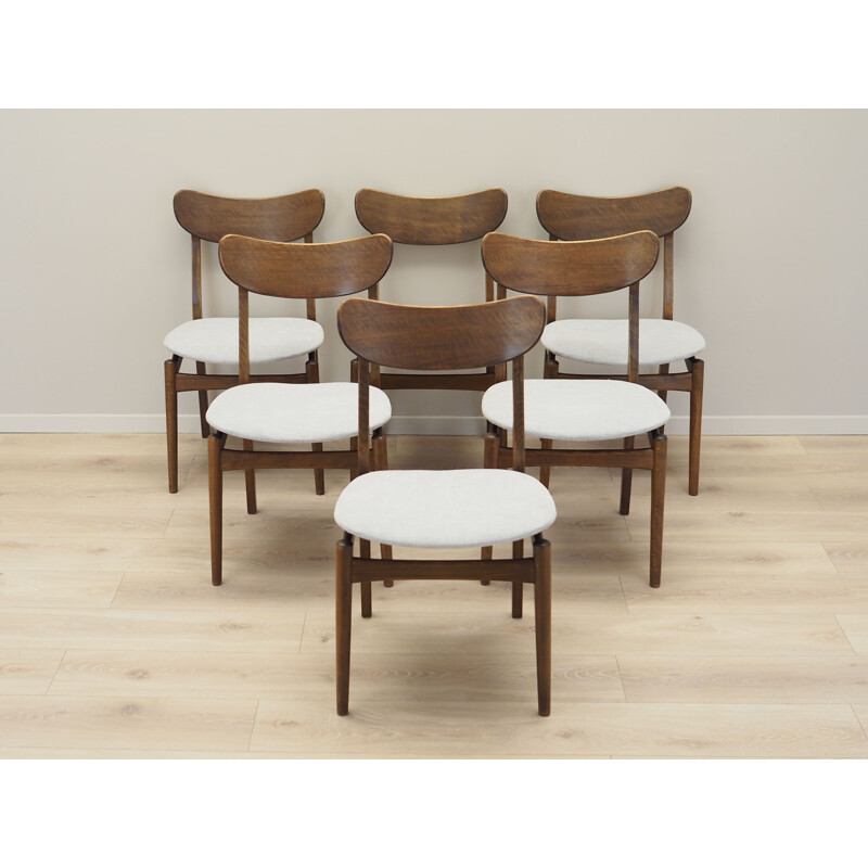 Set of 6 vintage walnut chairs, Denmark 1960s