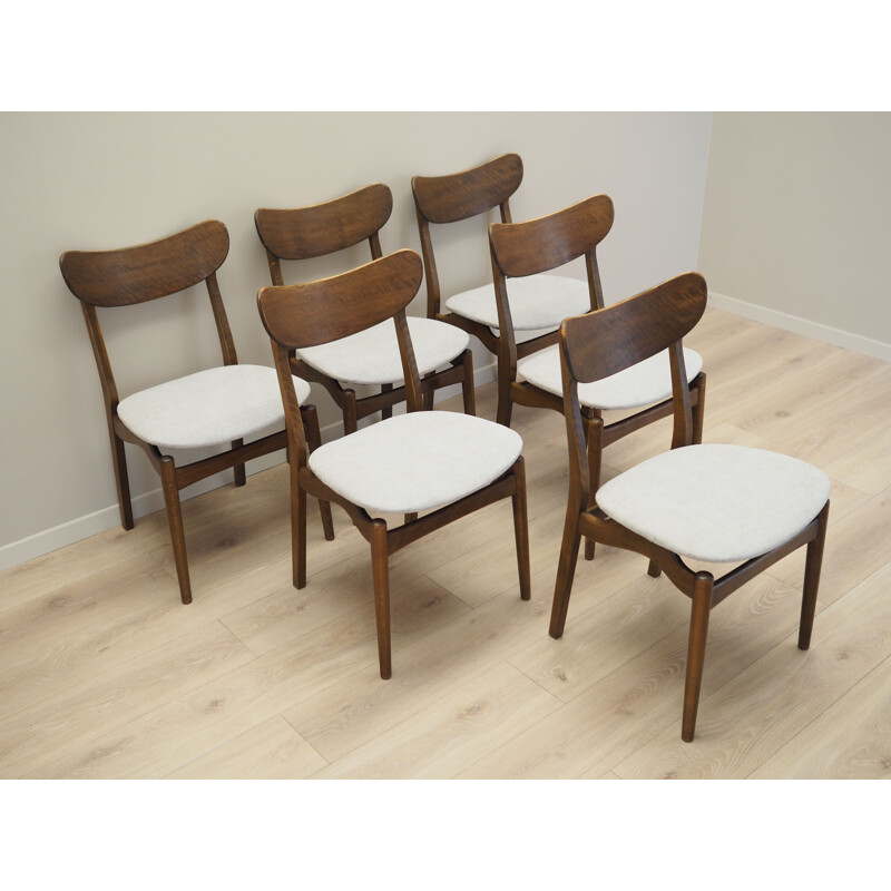 Set of 6 vintage walnut chairs, Denmark 1960s