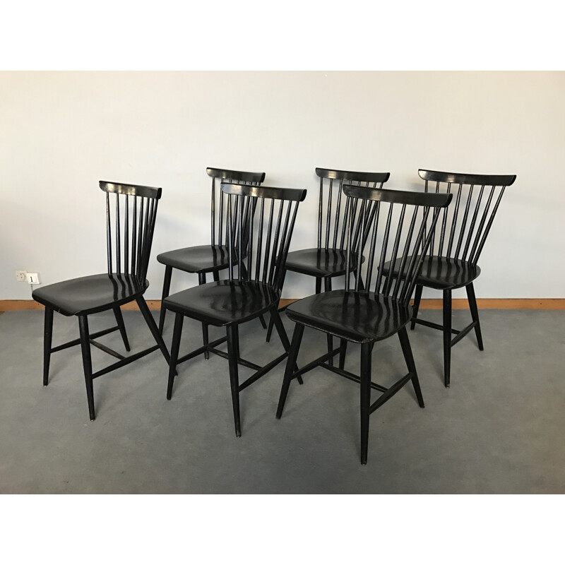 Set of 6 black chairs - 1960s