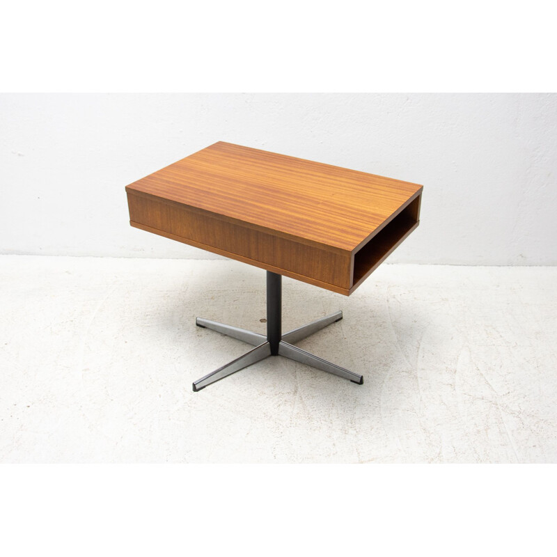 Vintage swivel side table in mahogany, Czechoslovakia 1970s