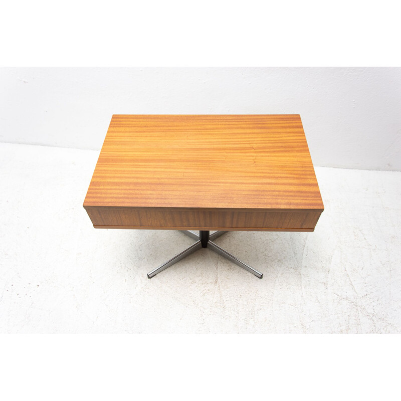 Vintage swivel side table in mahogany, Czechoslovakia 1970s