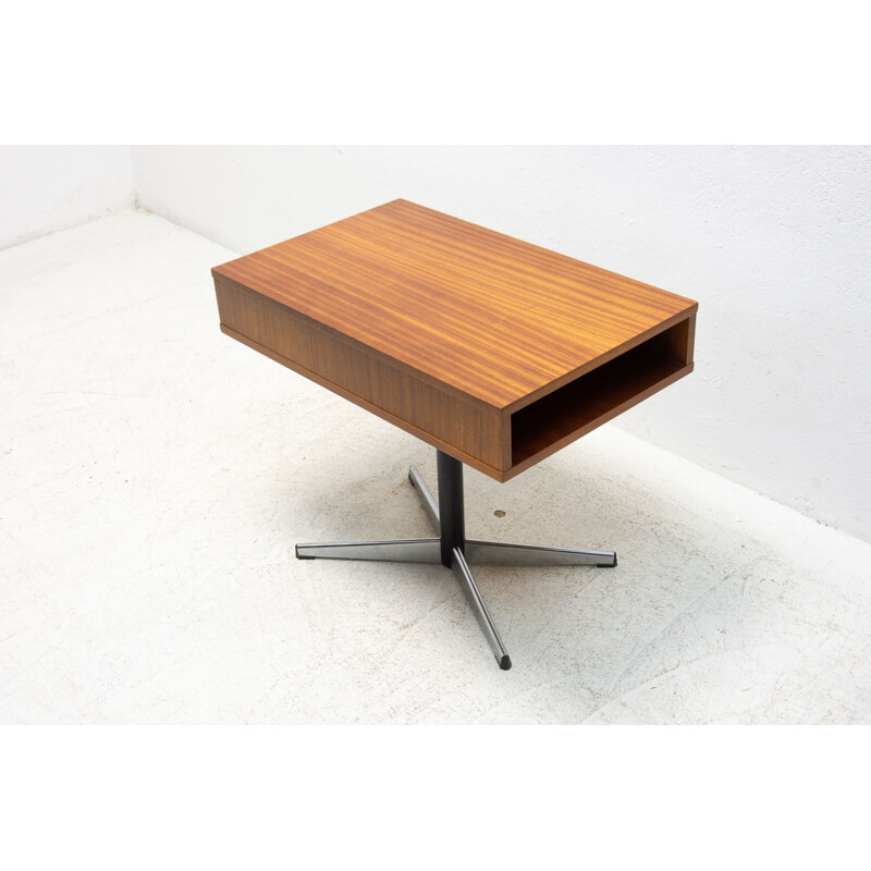 Vintage swivel side table in mahogany, Czechoslovakia 1970s