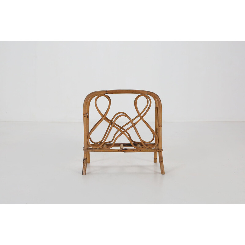 Mid-century bamboo and rattan magazine rack, 1950-1960s