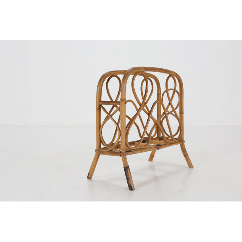 Mid-century bamboo and rattan magazine rack, 1950-1960s