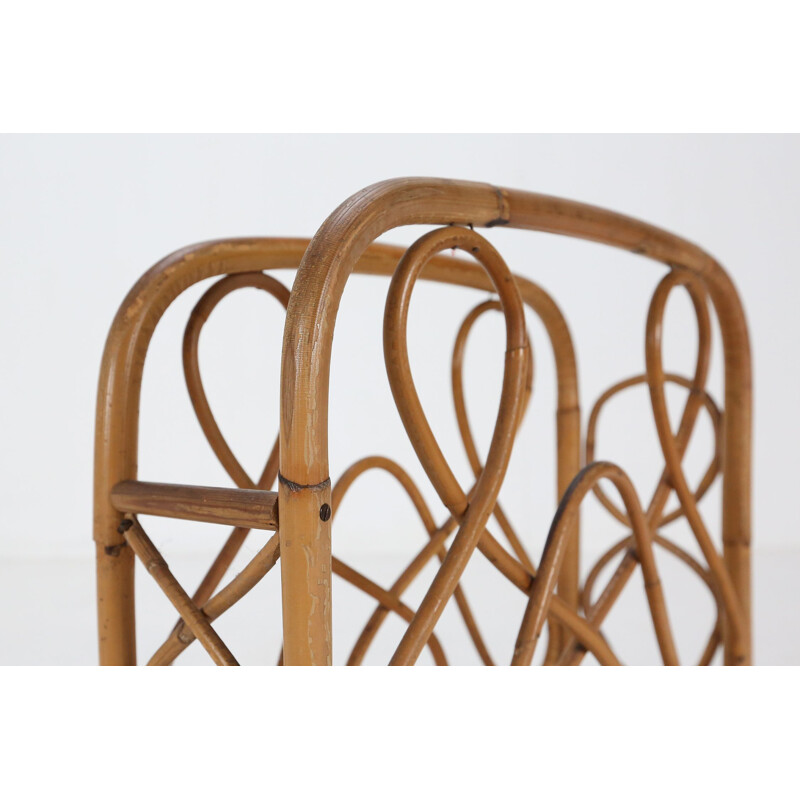 Mid-century bamboo and rattan magazine rack, 1950-1960s