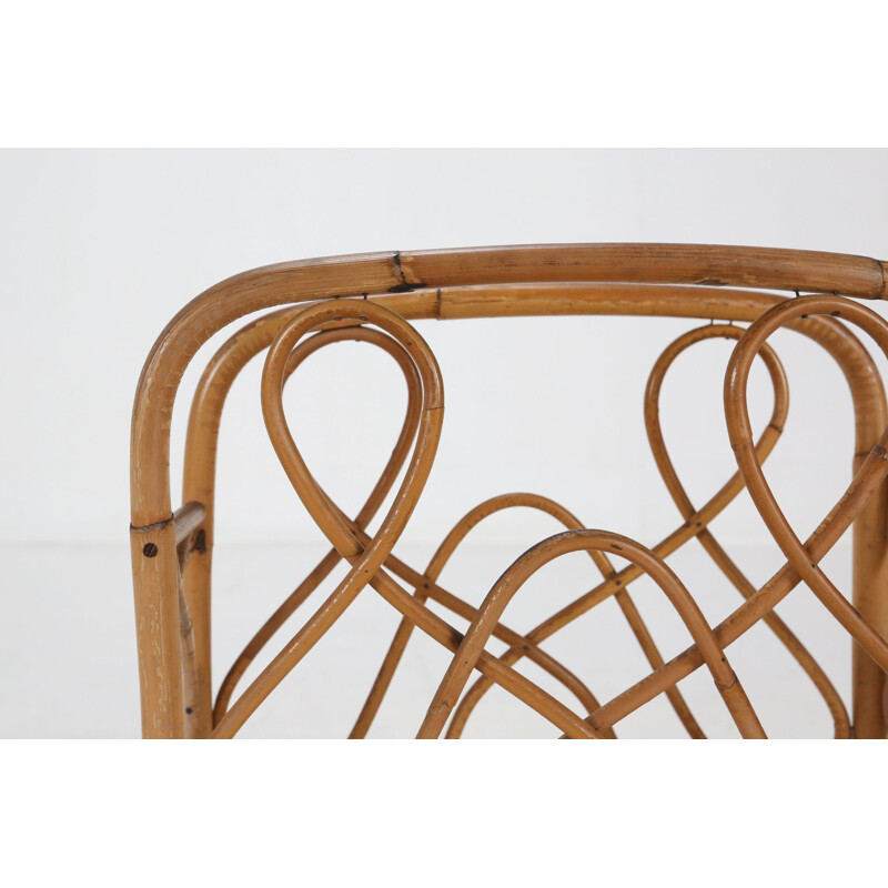 Mid-century bamboo and rattan magazine rack, 1950-1960s